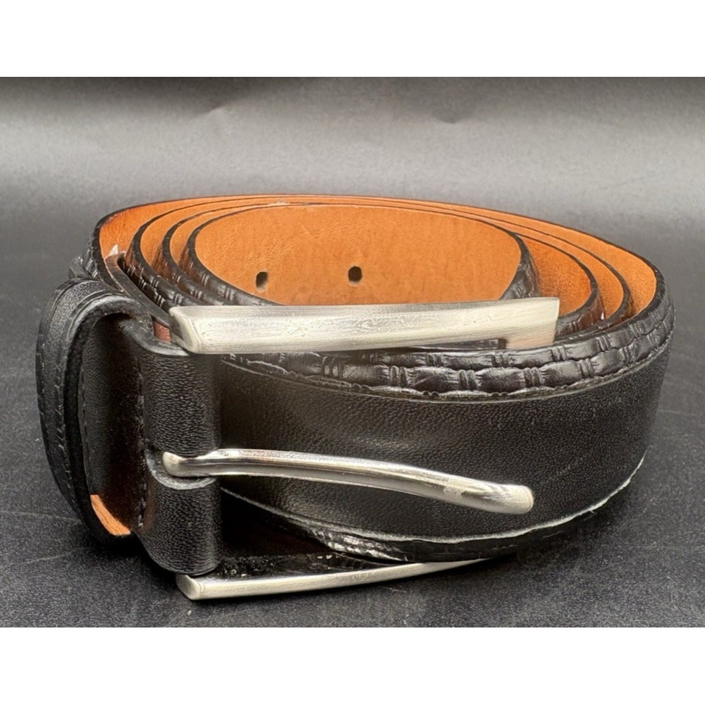 Trafalgar Men's Belt Cortina 36/90 Black Genuine Leather Silver Buckle GUC